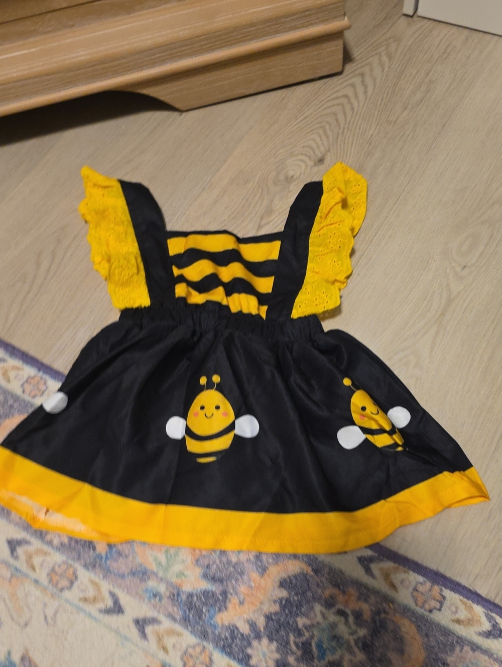 SHEIN Black and Yellow Bee Ruffle Strap Dress